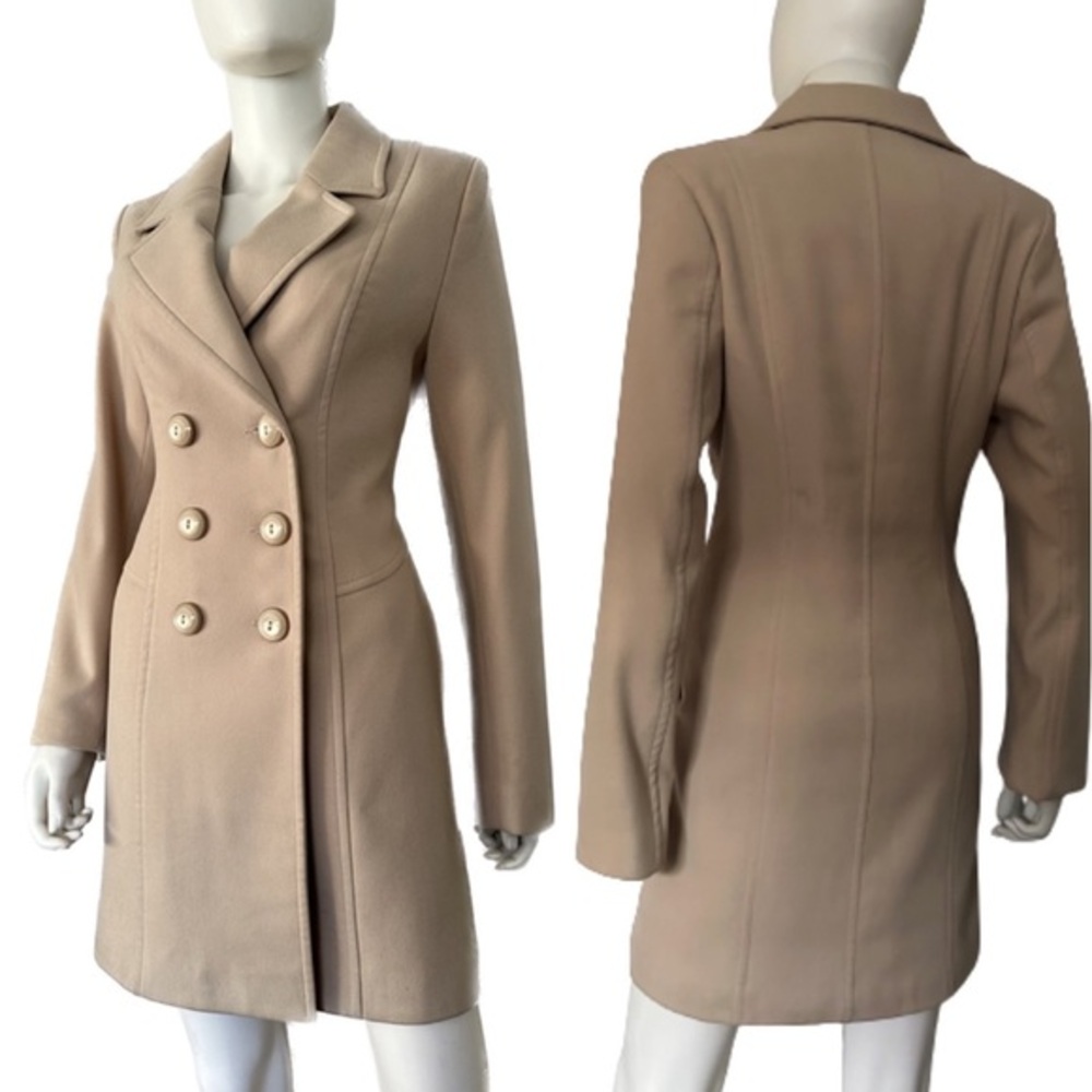 🔥SALE🔥WOMEN DOUBLE-BREASTED COAT WOOL‎ BLEND BEIGE NOTCHED COLLAR LINED JACKET
